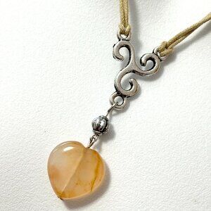 2/$20, Natural Orange Agate Heart Shape Necklace, Genuine Gemstone Cord Necklace